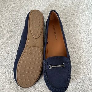 NWOT - Lucky Brand Abeeku Navy Canvas driving Moccasins-Size 11M metal Accent